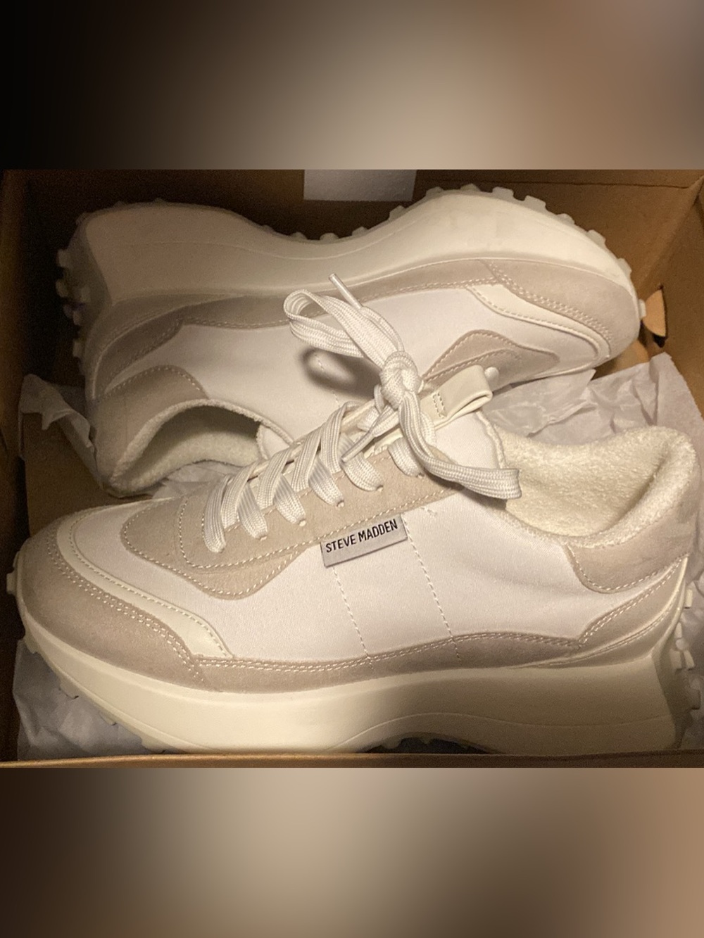 Steve Madden Women's White and Cream Chunky Platform Sneakers